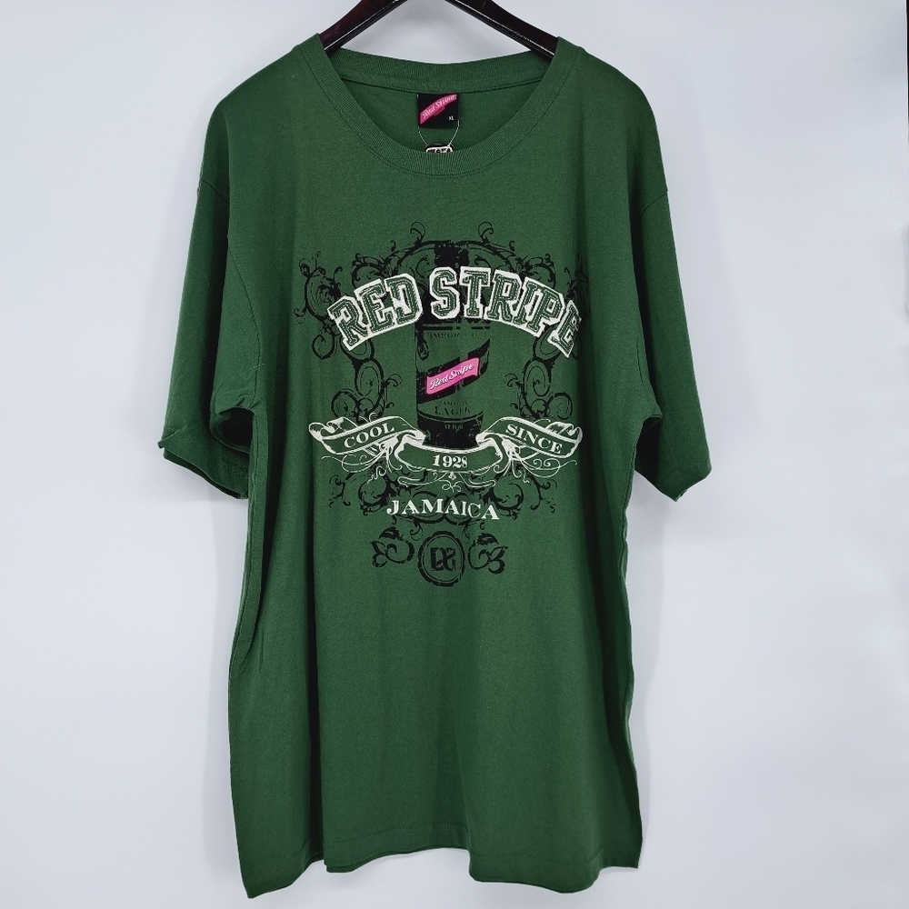Red Stripe‎ Jamaica Green Brewery Novelty Embroidered T Shirt